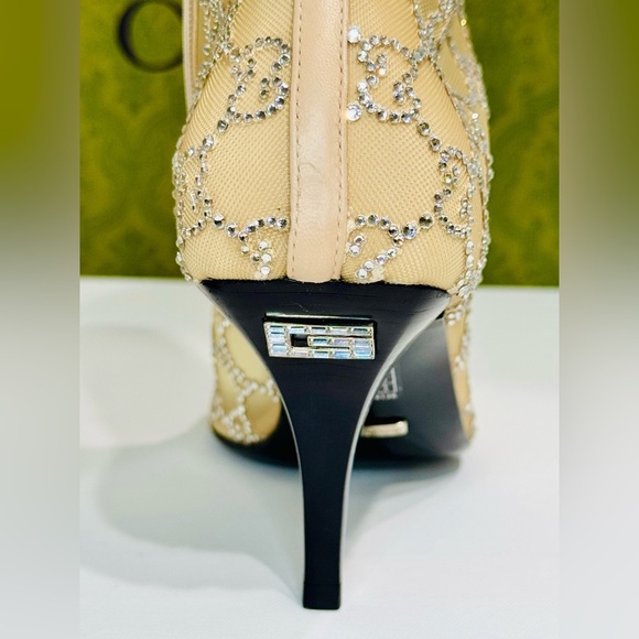New! Gucci Demi Crystal Mesh Ankle Boots Beige Mid Heel Size EU-38.5 RETAIL$2950 - Picture 12 of 15